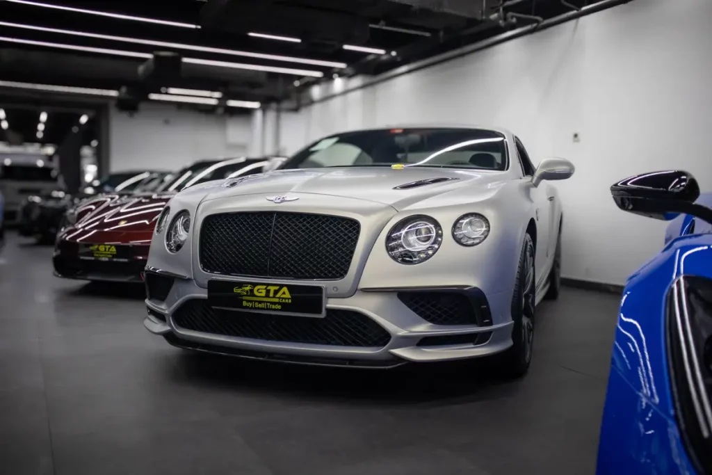 Silver Bentley Continental GT Speed in the GTA Cars Dubai showroom